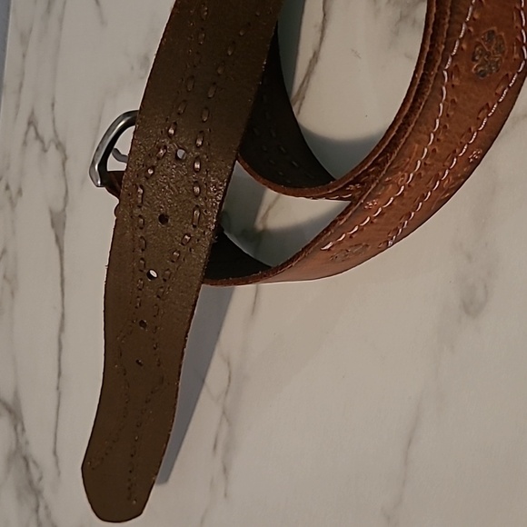 Jimmy Z Brown Leather Floral Tooled Embossed Belt Wmns L Rustic Western Boho - Picture 6 of 9